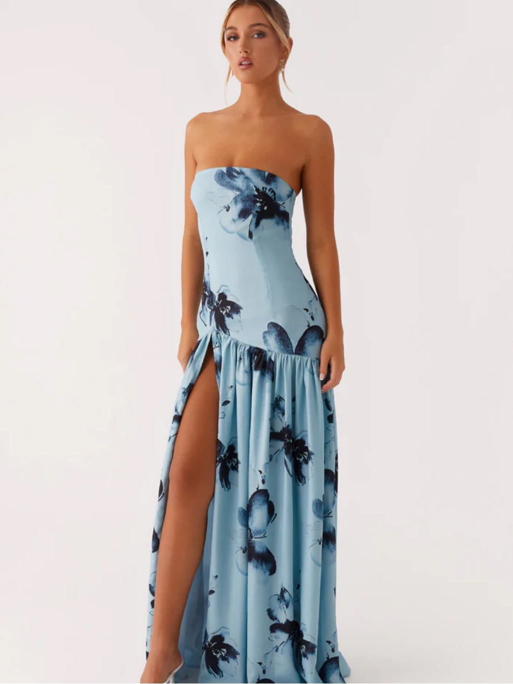 Peppermayo Eden Strapless Maxi Dress - Blue Black Floral Nwt